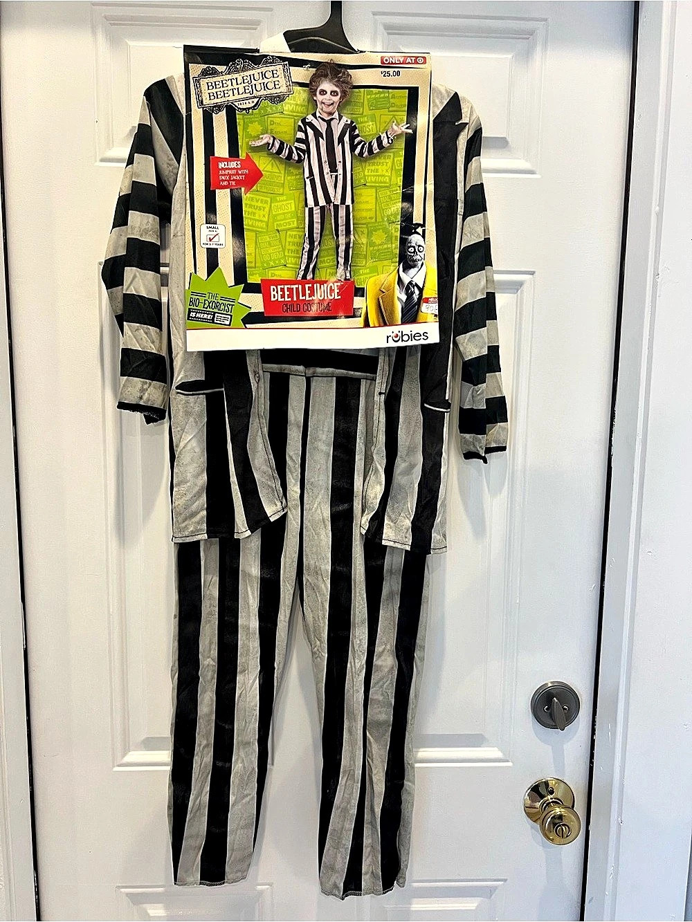 Beetlejuice Kid's Halloween Costume Jumpsuit Faux Jacket & Tie S Small 6 NEW